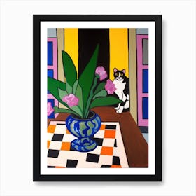 A Painting Of A Still Life Of A Iris With A Cat In The Style Of Matisse  4 Art Print