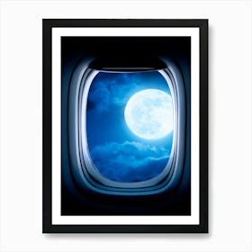 Airplane window with Moon, porthole #7 1 Art Print