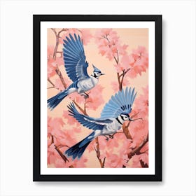 Vintage Japanese Inspired Bird Print Blue Jay 3 Art Print