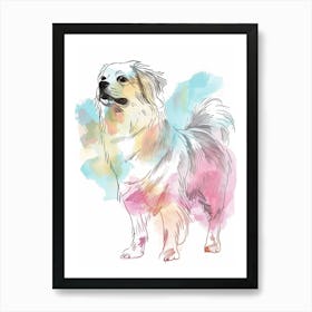 Pastel Tibetan Spaniel Dog Pastel Line Illustration  3 Art Print