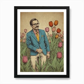 Man In Tulips Art Print