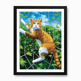 Cat Climbing A Fence Art Print