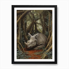 Rhino Resting In The Forest 2 Art Print