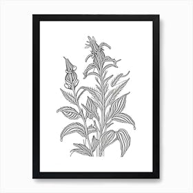 Comfrey Herb William Morris Inspired Line Drawing 3 Art Print