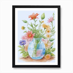 Watercolor Flowers In A Vase 2 Art Print