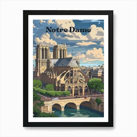Notre Dame Catholic Cathedral Travel Illustration Art Print