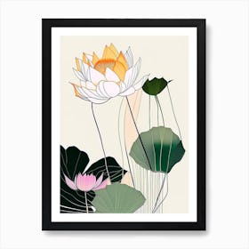 Lotus Flowers In Garden Abstract Line Drawing 1 Art Print