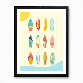 Surfboards Sun And Waves Surfer Art Print