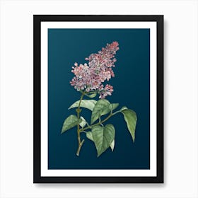 Vintage Common Pink Lilac Plant Botanical Art on Teal Blue n.0667 Art Print