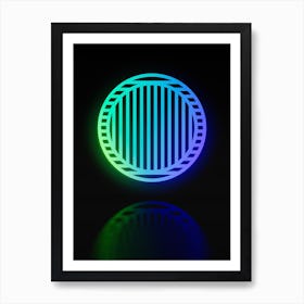 Neon Blue and Green Abstract Geometric Glyph on Black n.0030 Art Print