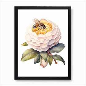 Beehive With Camellia Watercolour Illustration 3 Affiche