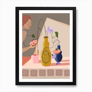 Vintage Glass Bottles Colored Pencil Art Print by Headspace Illustrations 