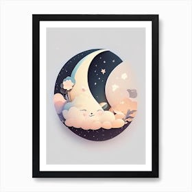 Moon Kawaii Kids Space Art Print