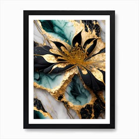 Abstract Gold And Black Marble Flower Art Print