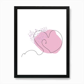 Line art heart with pink abstract spot Art Print