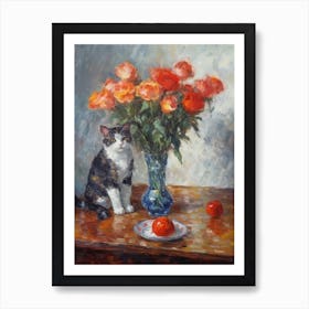 Carnations With A Cat 2 Art Print