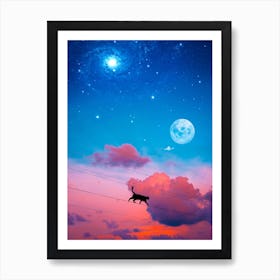 Cat Silhouette In The Sky Art Print