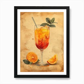 Cocktail With Oranges And Ice Art Print