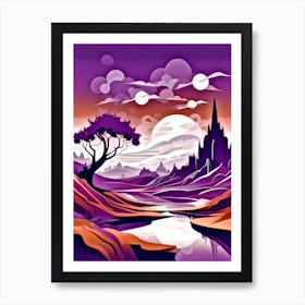 Purple Landscape With A Tree Art Print