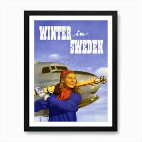 Winter In Switzerland, Happy Woman With Skiing Gear Art Print