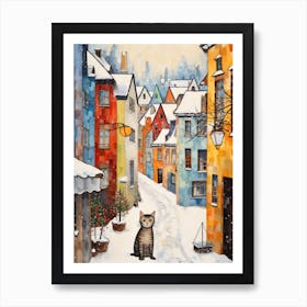 Cat In The Streets Of Tallinn   Estonia With Snow 4 Art Print