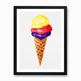 Ice Cream Cone Watercolor Artwork Art Print