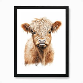 Simple Illustrative Painting Of Baby Highland Cow 4 Art Print