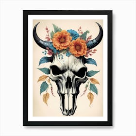 Floral Bison Skull (25) Art Print