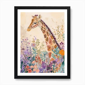 Cute Illustration Of A Giraffe In The Plants 2 Art Print