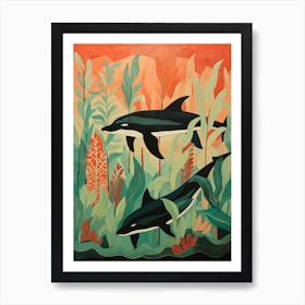 Orca Whales Swimming With Seaweed 2 Art Print