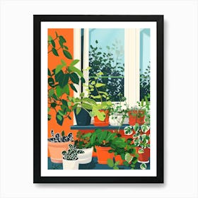 Potted Plants On A Window Sill Art Print