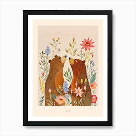 Folksy Floral Animal Drawing Bear 6 Poster Art Print