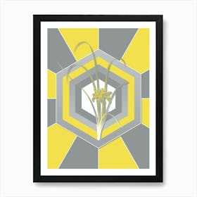 Vintage Grass Leaved Iris Botanical Geometric Art in Yellow and Gray n.293 Art Print
