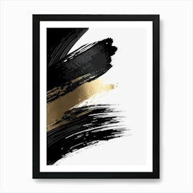 Abstract Black And Gold Brush Strokes 1 Art Print