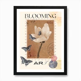 Bloem Vier Vlinders Art Print