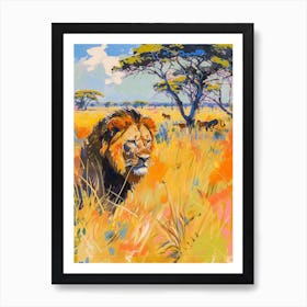 Southwest African Lion Hunting In The Savannah Fauvist Painting 2 Art Print