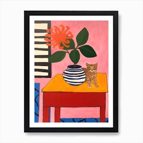 A Painting Of A Still Life Of A Dahlia With A Cat In The Style Of Matisse 4 Art Print