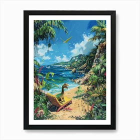 Dinosaur On A Sun Lounger On The Beach 3 Art Print