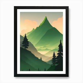 Misty Mountains Vertical Composition In Green Tone 168 Art Print