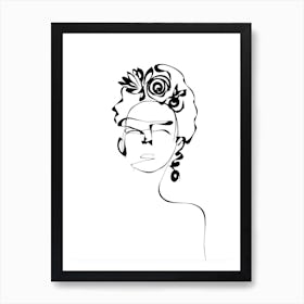 Line Drawing - Frida with flowers Art Print