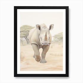 Rhino Walking Through The Savannah Landscape Art Print