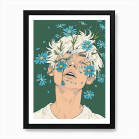 Boy With Flowers On His Head 1 Art Print