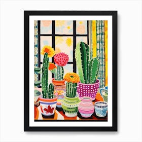 Cactus Painting Maximalist Still Life Bishops Cap Cactus 2 Art Print