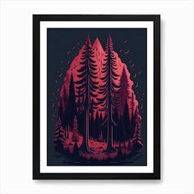 A Fantasy Forest At Night In Red Theme 14 Art Print