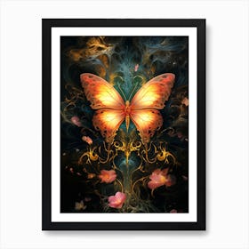 Butterfly With Flowers Art Print