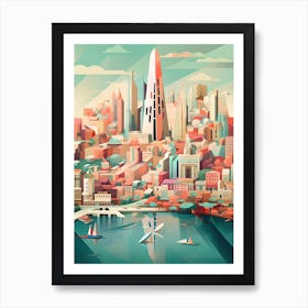 Barcelona, Spain, Geometric Illustration 4 Art Print