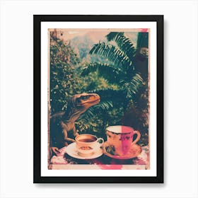 Retro Dinosaur Tea Party 1 Art Print