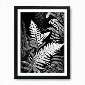 Evergreen Fern Wildflower Linocut 1 Art Print