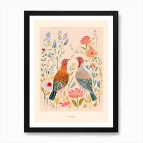 Folksy Floral Animal Drawing Turkey 3 Poster Art Print