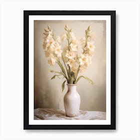 Gladiolus, Autumn Fall Flowers Sitting In A White Vase, Farmhouse Style 1 Art Print